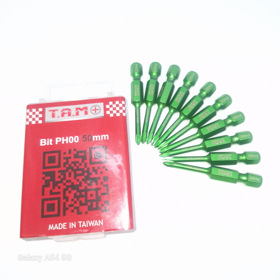 نوک پیچ گوشتی 5 سانت  یک طرف چهارسو سبز  PH00-50mmL  تایوانی برند TAM